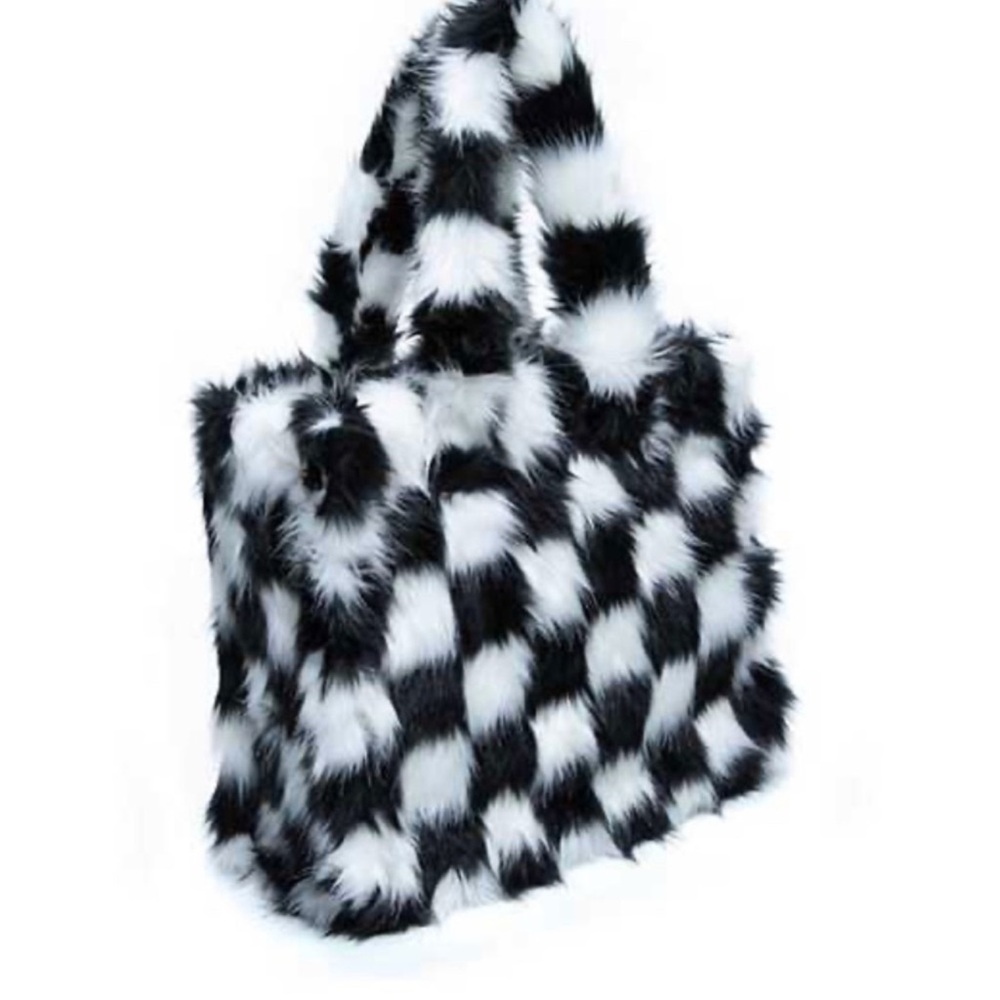 Stylish Black and White Faux Fur Women's Bag